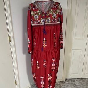 Vintage Red Kimono Maxi Dress